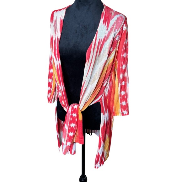 Chico's Women's Sz 2P/ Large Petite Red Orange Open Front Cardigan Casual - Picture 1 of 6